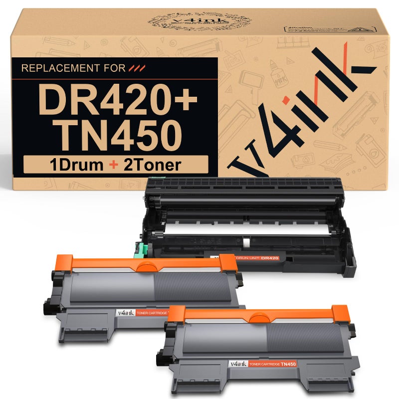 v4ink 3PK Compatible TN450 Toner and DR420 Drum Replacement for Brother TN450 TN420 Toner Cartridge DR420 Drum Set Black for HL-2270dw HL-2280dw HL-2230 HL-2240d MFC-7240 MFC-7360n MFC-7860dw Printer - Image 1